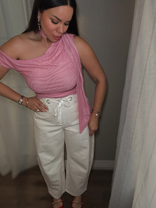 *Last SMALL* Cream Barrel Jeans