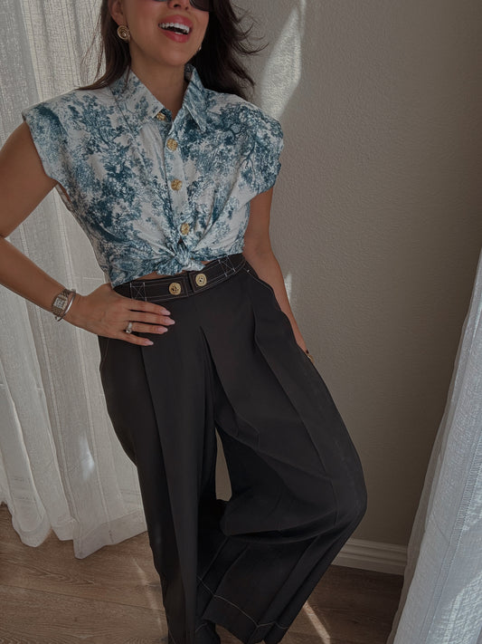 pantalón negro mujer wide leg elegante talle alto