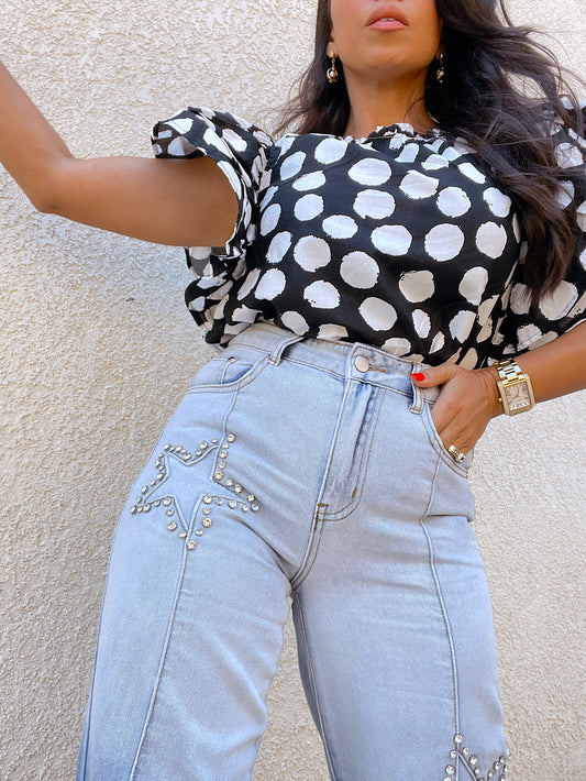 Star Rhinestone Denim Pants
