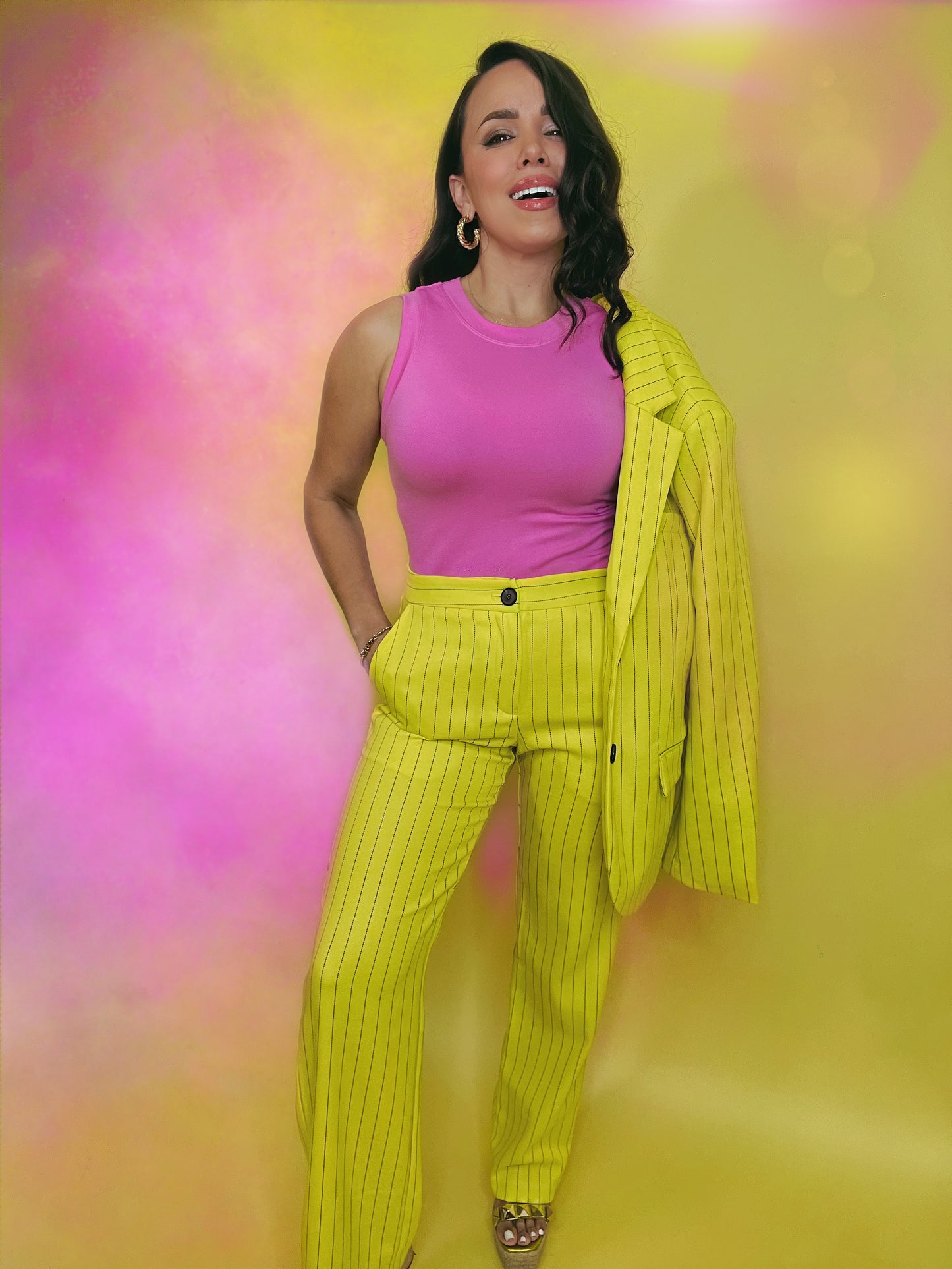 Pinstriped Neon Bootcut Pants