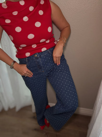 *BACK IN STOCK! Polka Dots Denim Pants