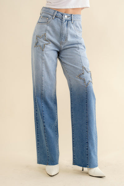 Star Rhinestone Denim Pants