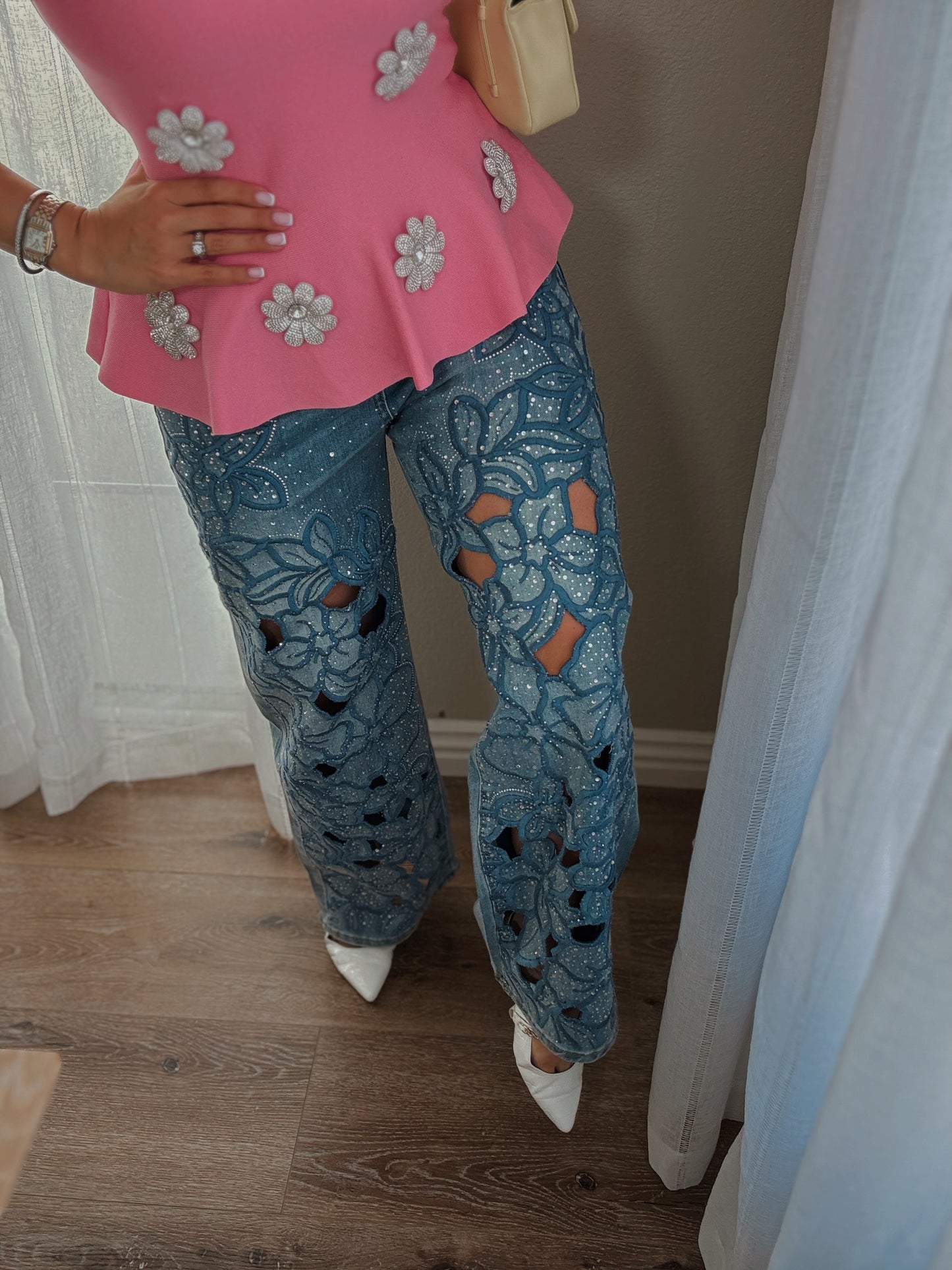 *Last MEDIUM* Crystal Garden Denim