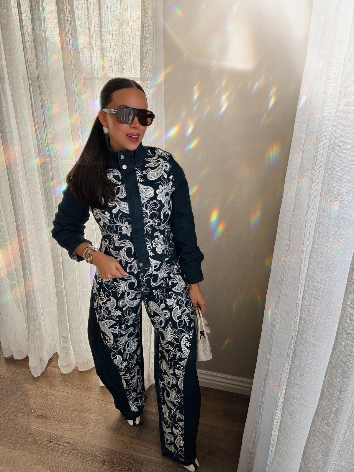 Odette Paisley Embroidered Denim Set