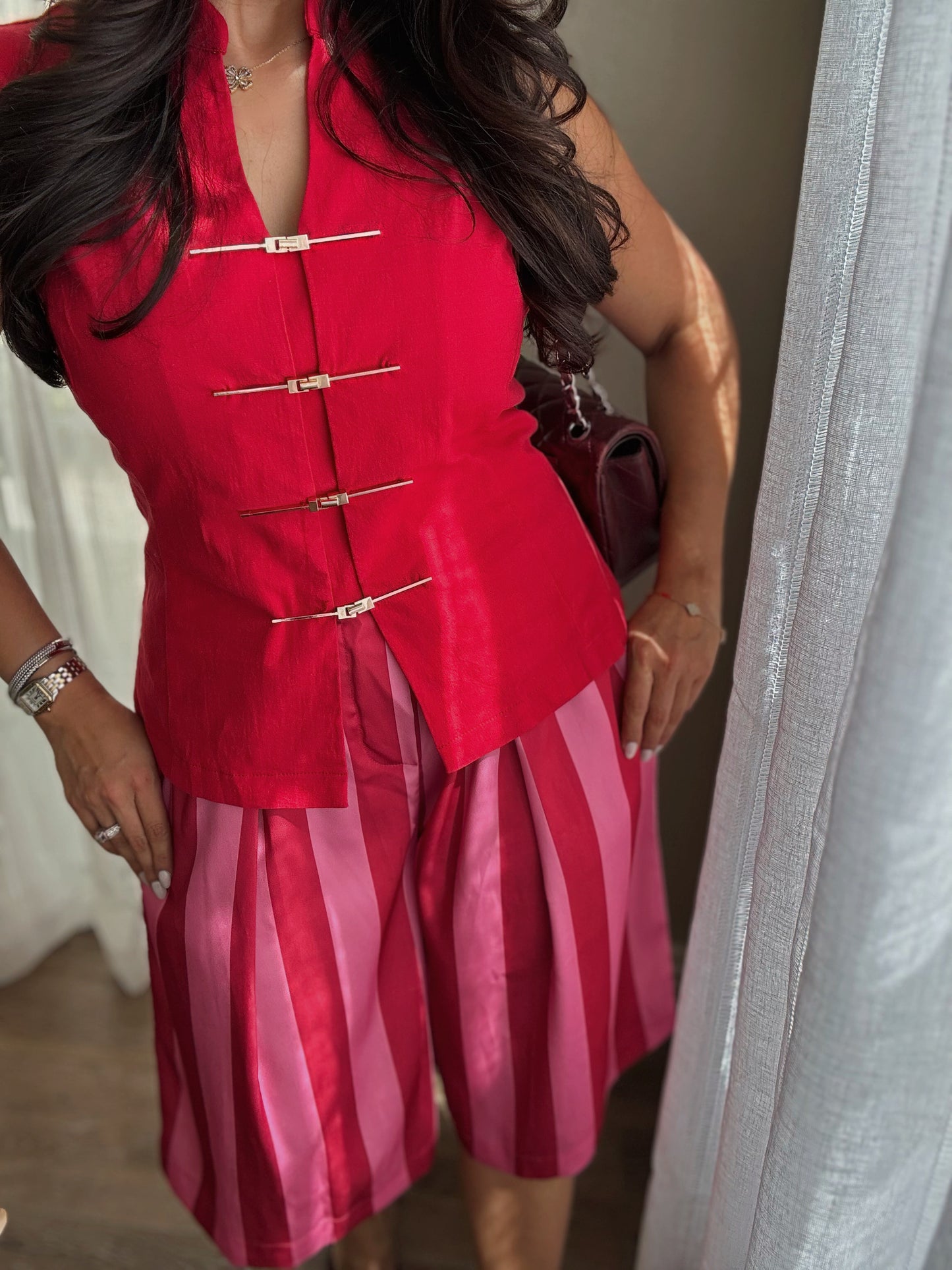 High Waist Stripe Bermuda *FUSCHIA*