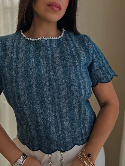 *Last SMALL* Scallop Denim Top