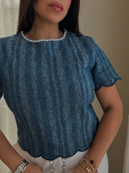 Scallop Denim Top