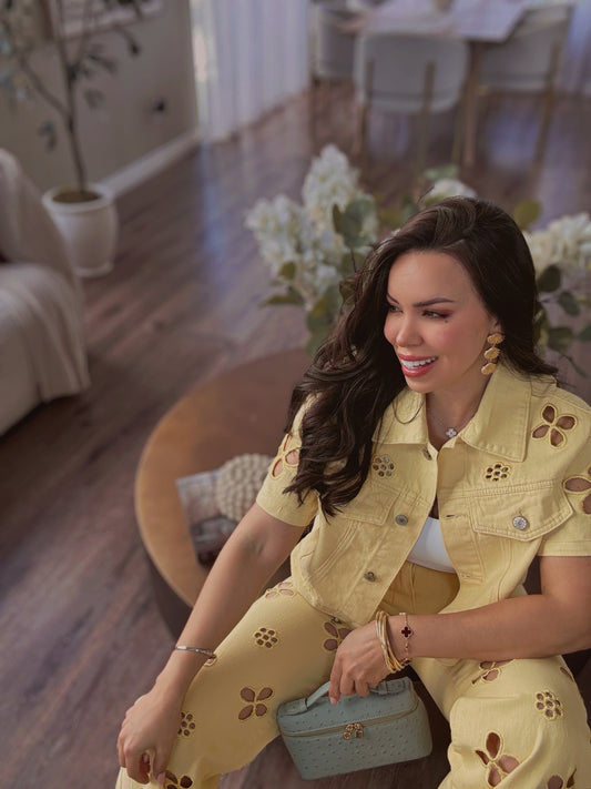 Sunset Bloom Cutout Set conjunto denim amarillo primavera