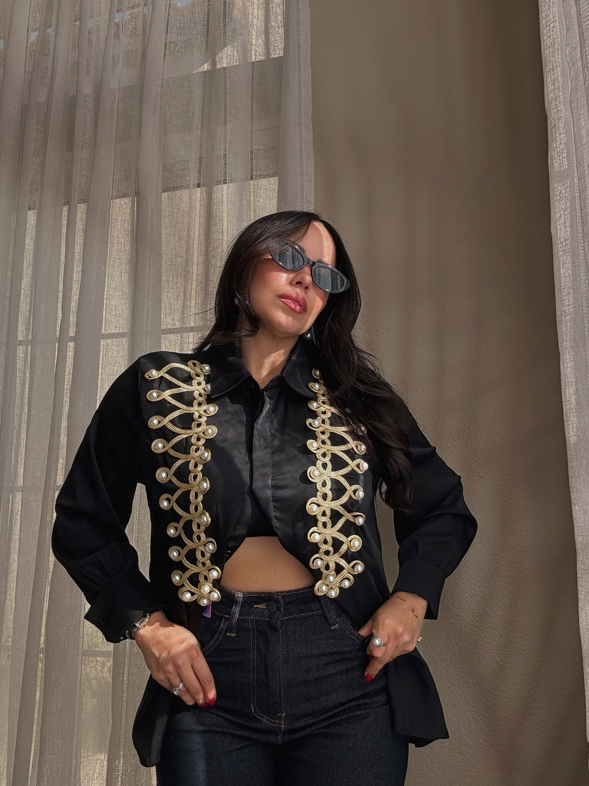 *PRE ORDER* Josephine Pearl Button-Down *BLACK*