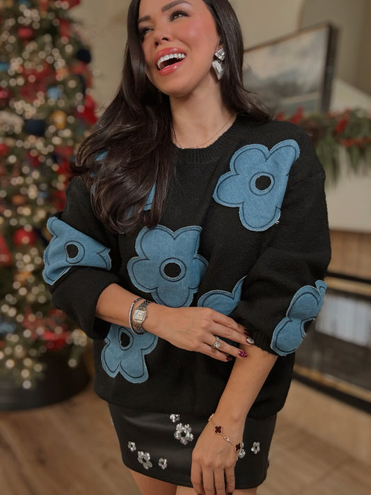 Elodie Floral Sweater *BLACK*