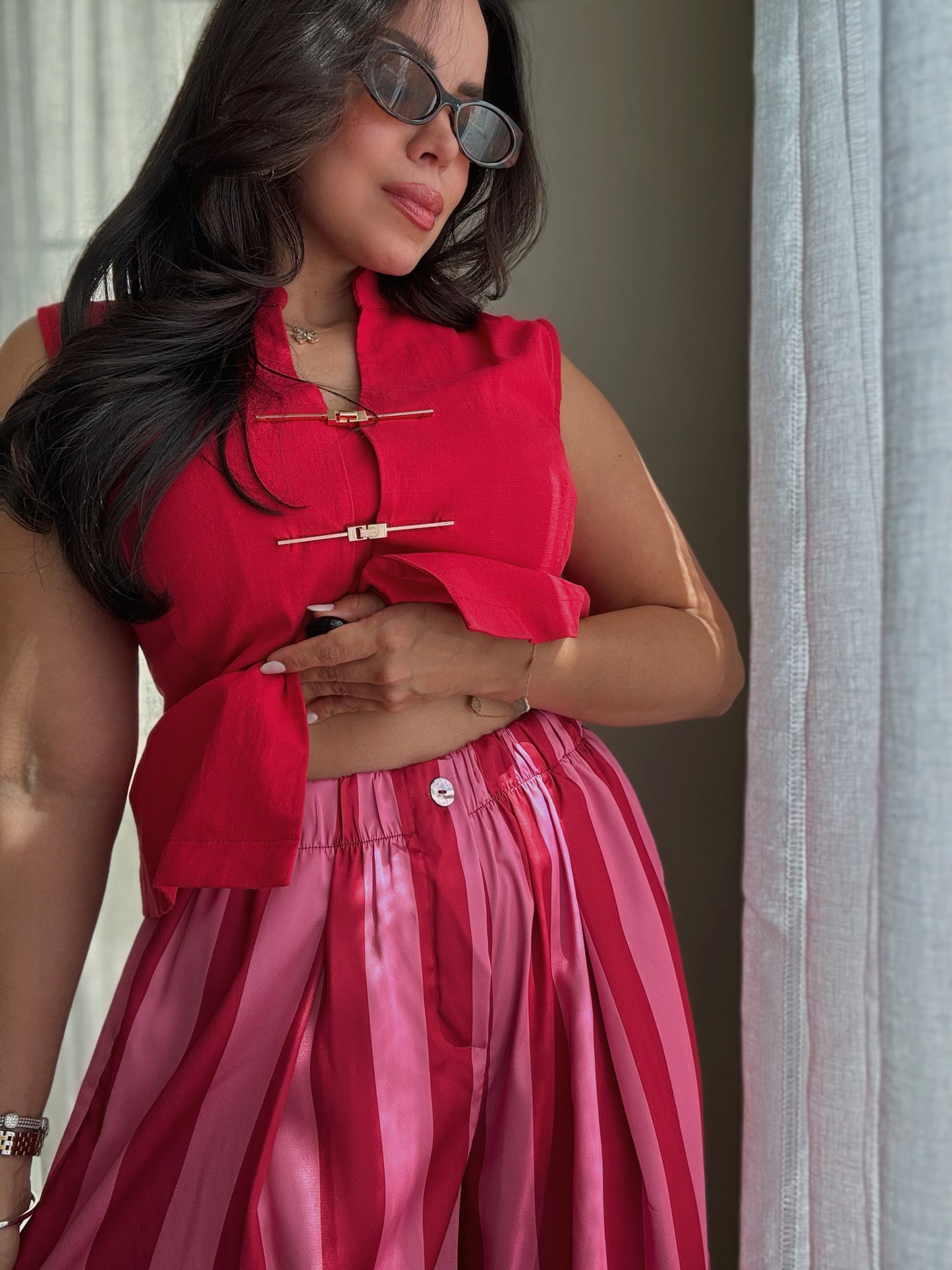 High Waist Stripe Bermuda *FUSCHIA*