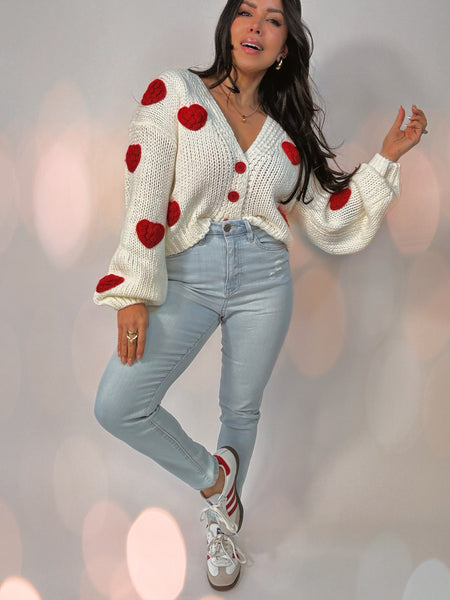 Bubble Heart Knit Cardigan *Ivory*