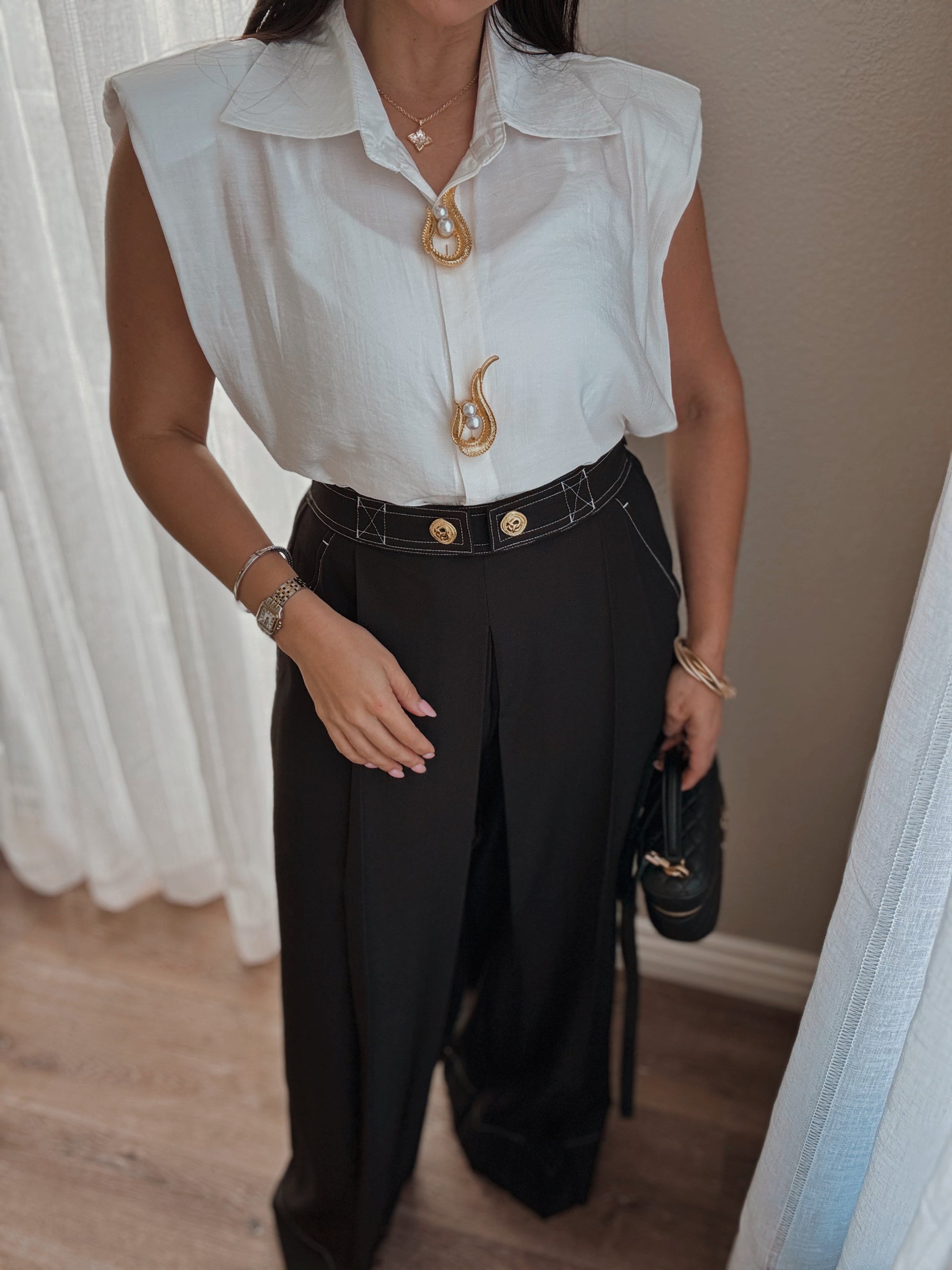 pantalón vestir mujer negro de pierna ancha elegante