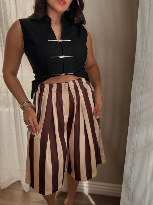 High Waist Stripe Bermuda *BROWN*