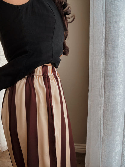 High Waist Stripe Bermuda *BROWN*