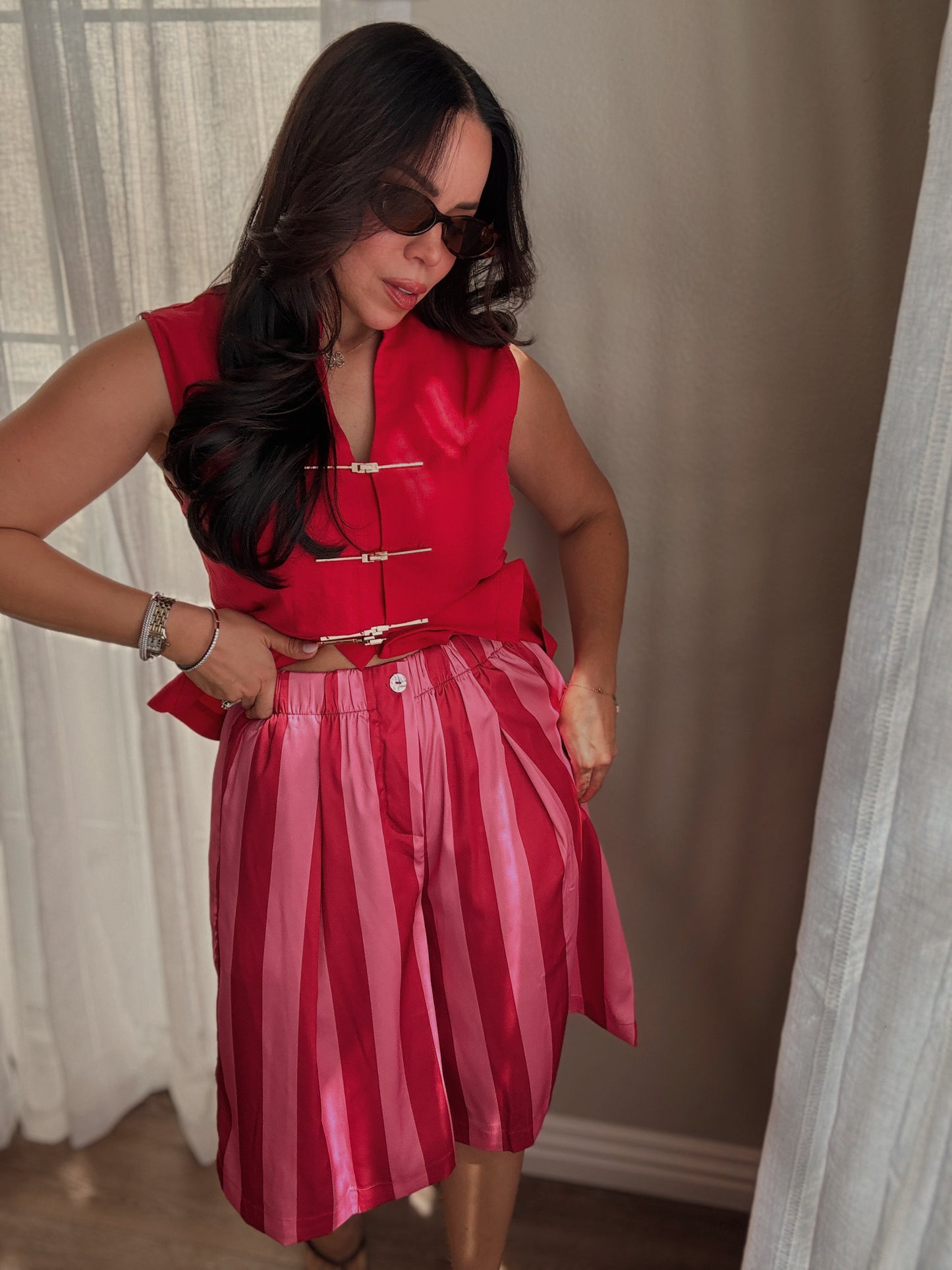 High Waist Stripe Bermuda *FUSCHIA*