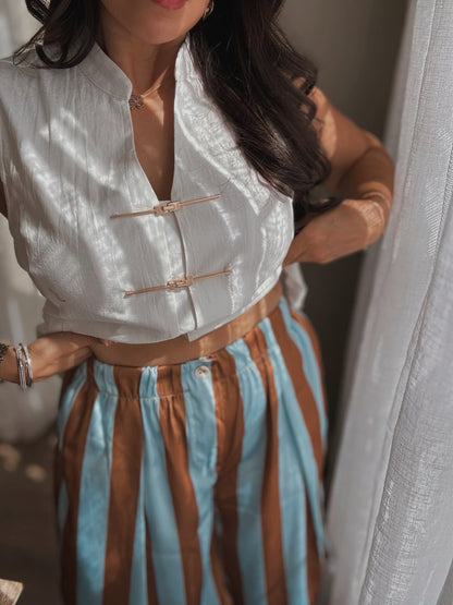 High Waist Stripe Bermuda *BLUE*