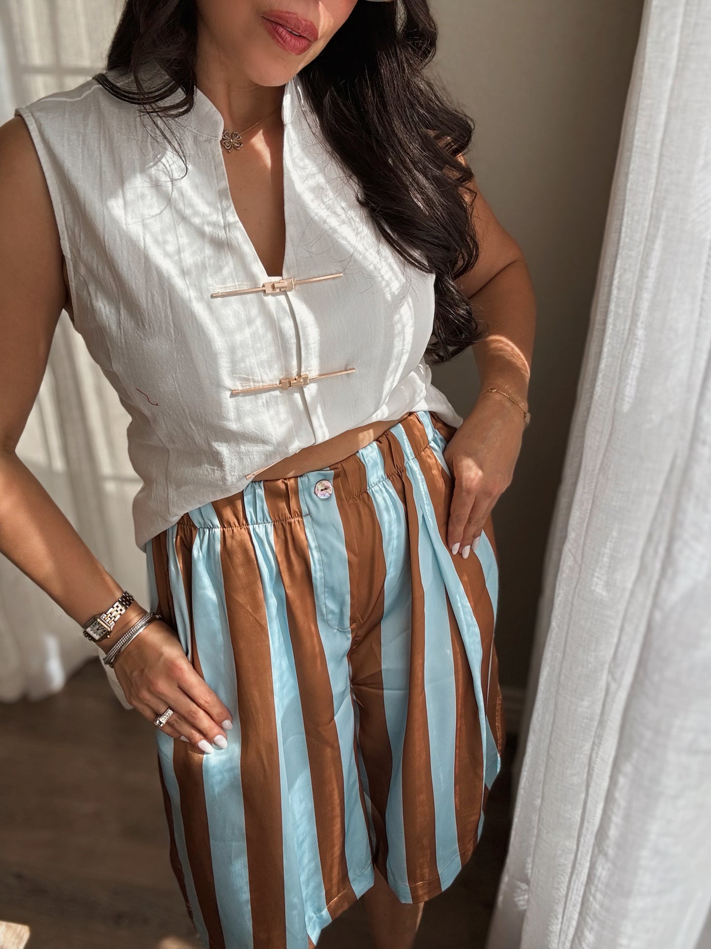 High Waist Stripe Bermuda *BLUE*