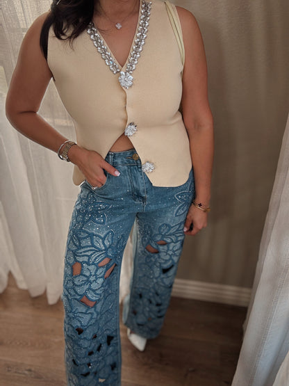 *Last MEDIUM* Crystal Garden Denim