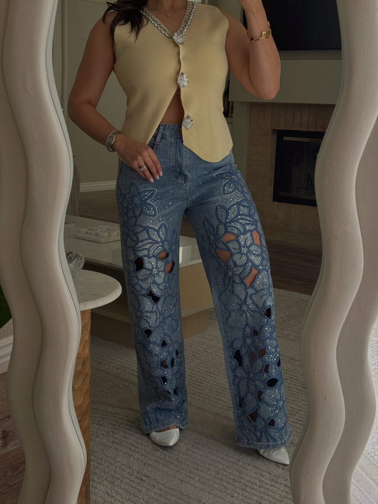 *Last MEDIUM* Crystal Garden Denim