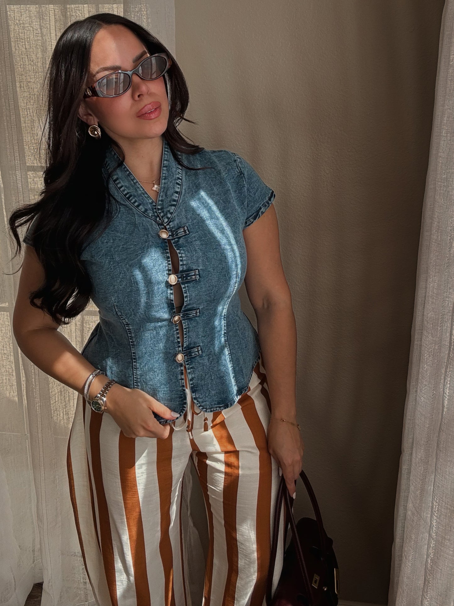 Molly Peplum Top *LIGHT DENIM*