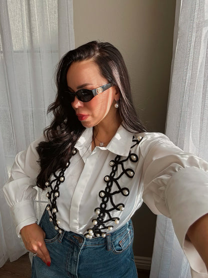 *PRE ORDER* Josephine Pearl Button-Down *WHITE*
