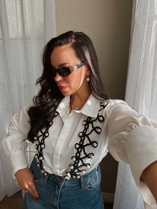 *LAST LARGE* Josephine Pearl Button-Down *WHITE*