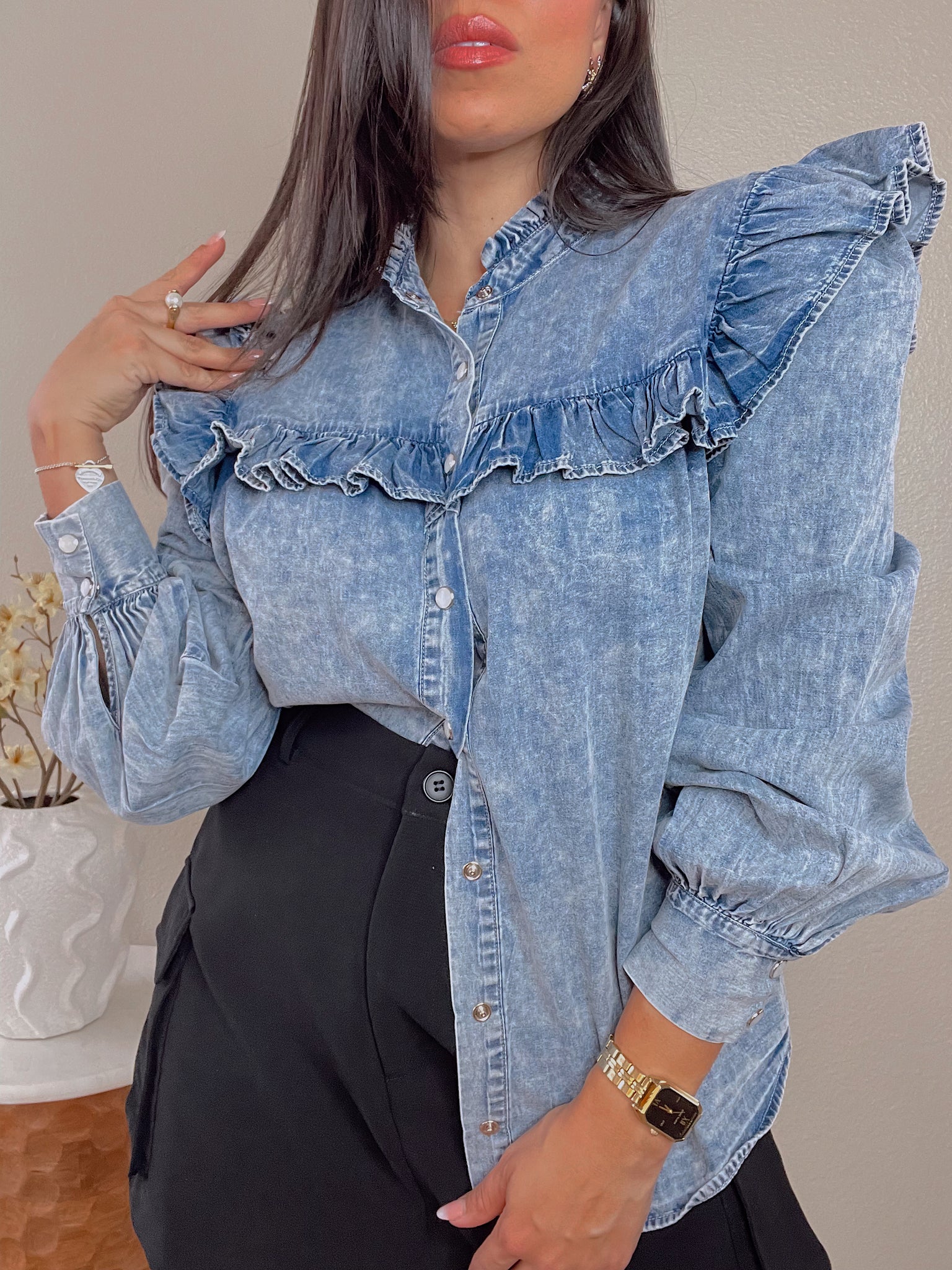 Ruffled Denim Top