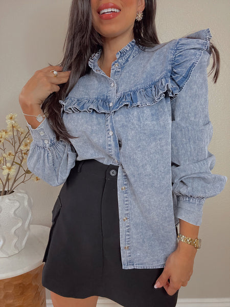 Ruffled Denim Top