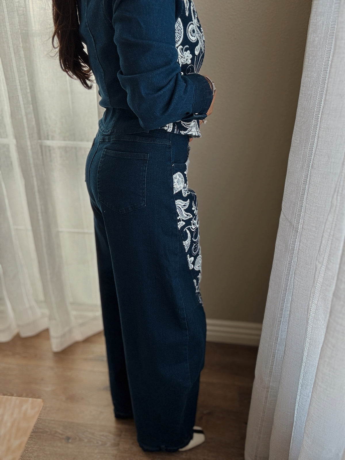 Odette Paisley Embroidered Denim Set