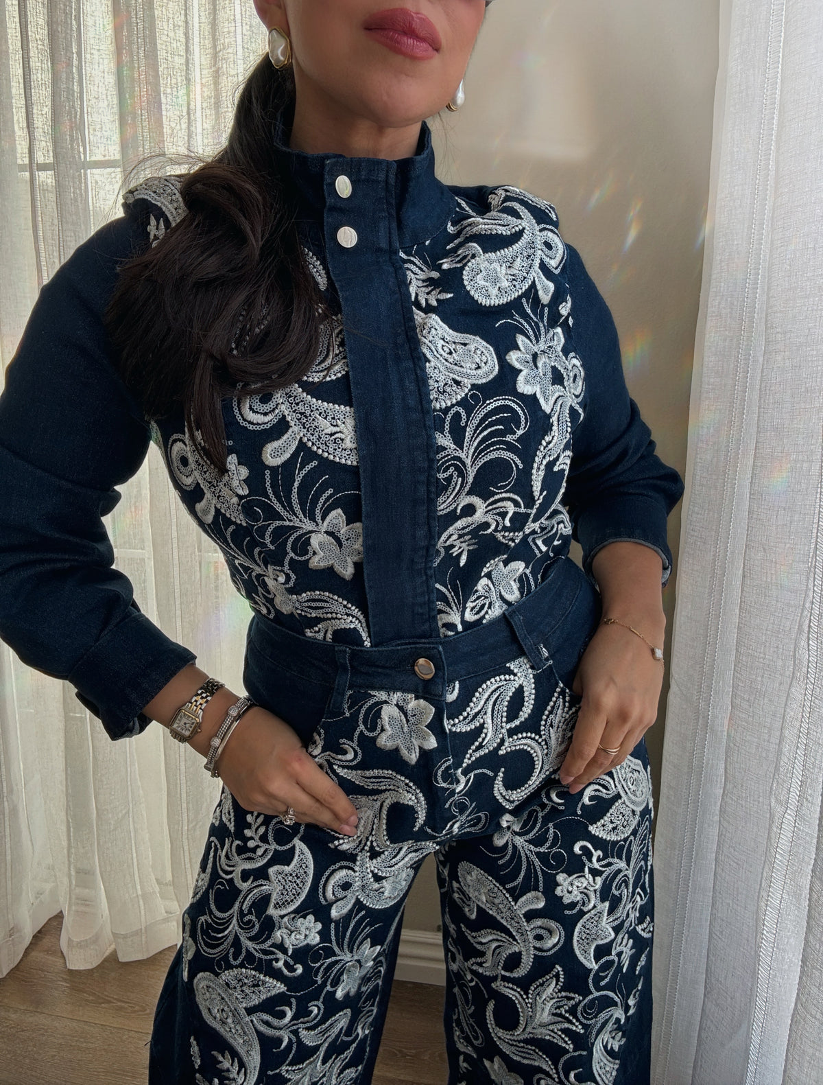 Odette Paisley Embroidered Denim Set