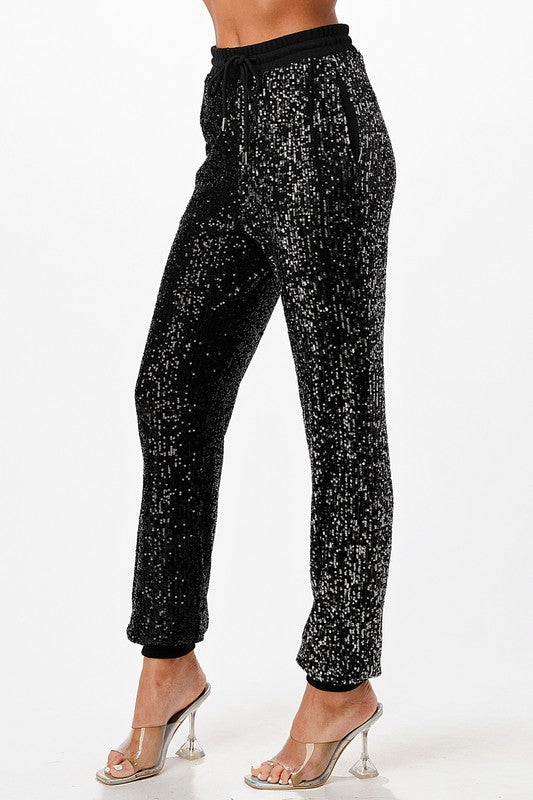 Black Sequins Jogger Pants