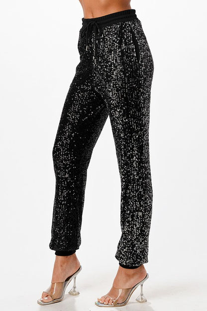 Black Sequins Jogger Pants