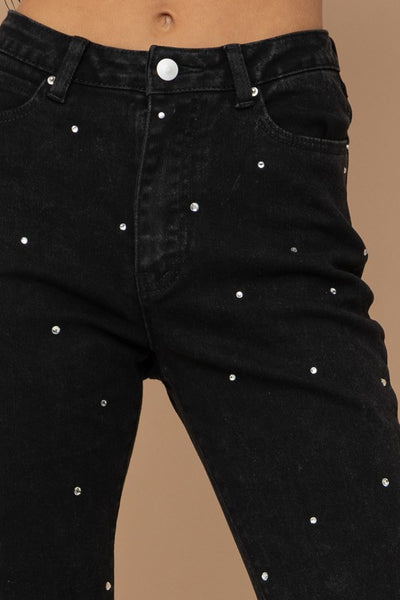 Studded High Rise Denim Jeans