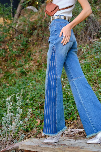 Rhinestones Stripes Denim Jeans