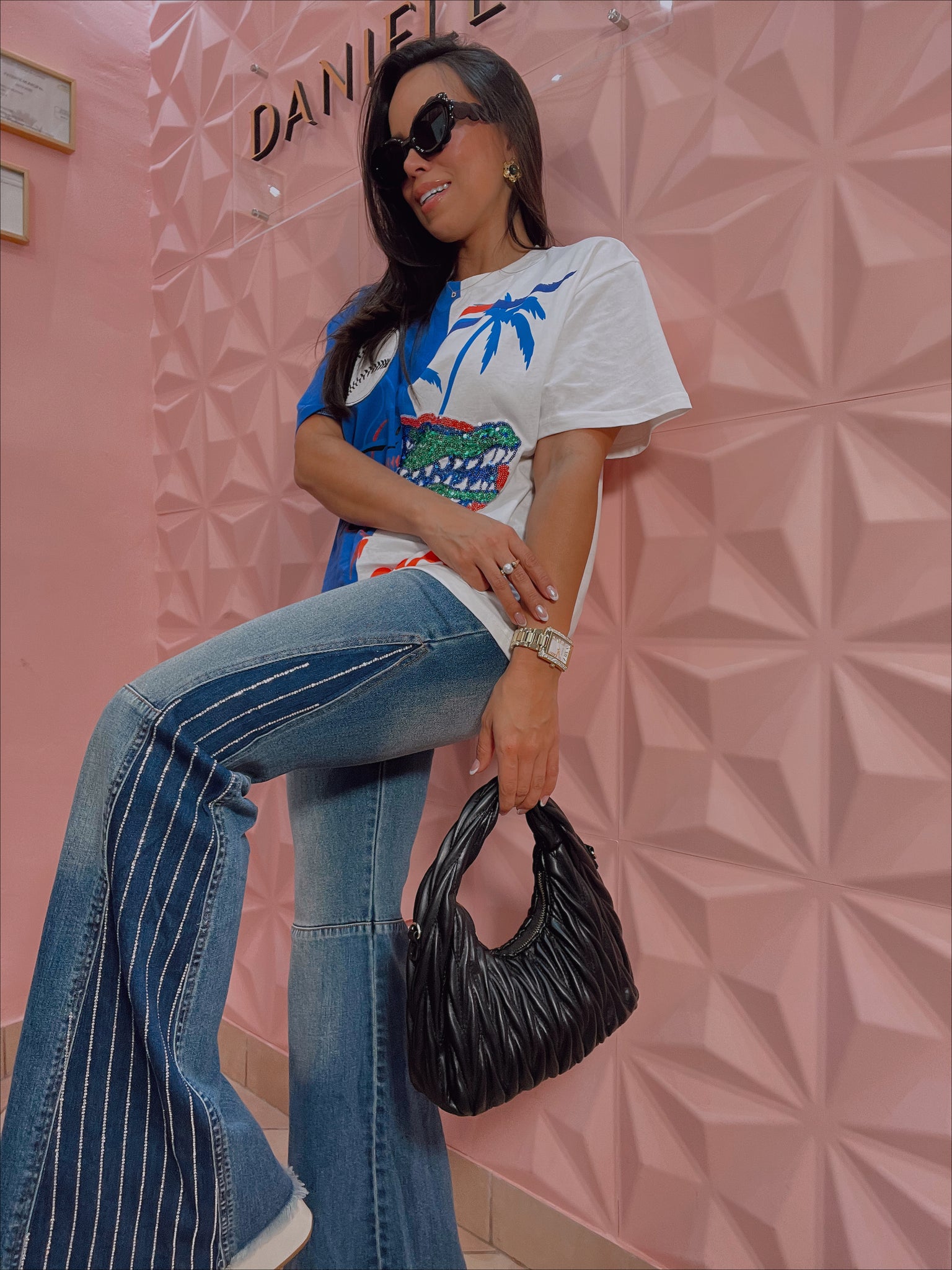Rhinestones Stripes Denim Jeans