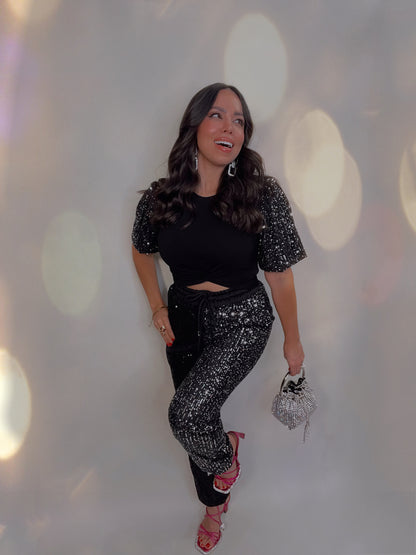 Black Sequins Jogger Pants