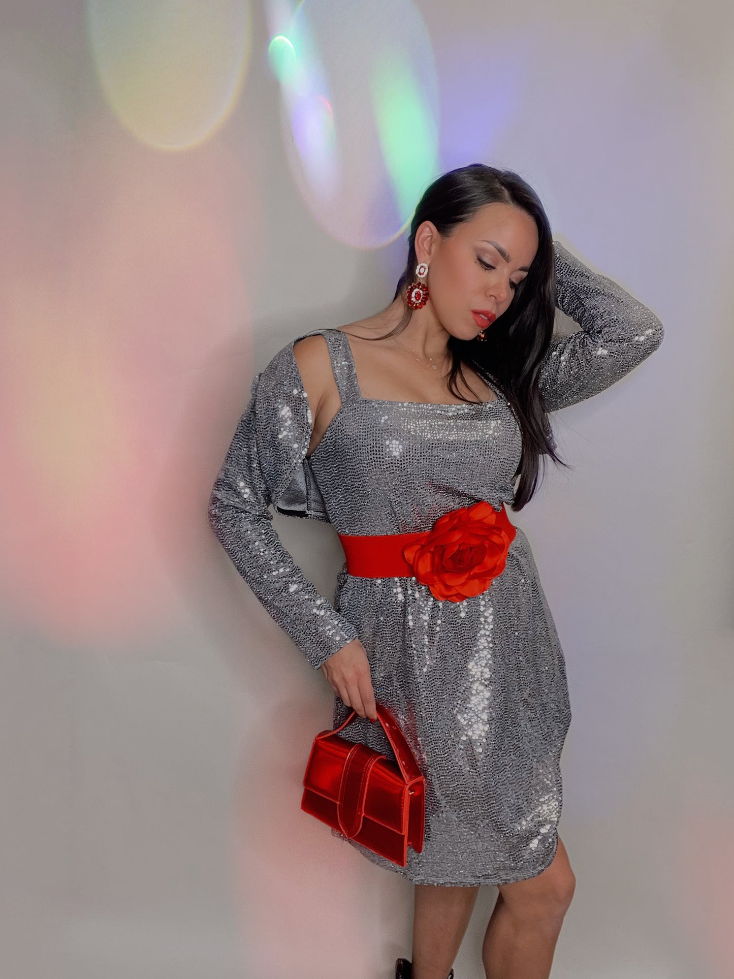 Silver Sequins Dress Set