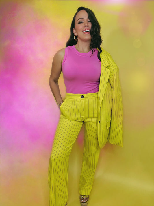 Pinstriped Neon Bootcut Pants