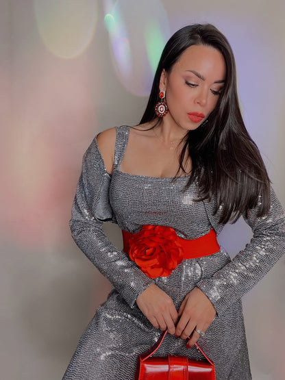 Silver Sequins Dress Set